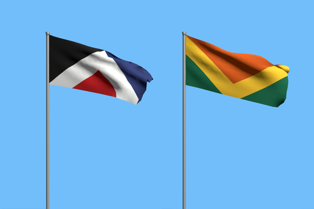 the golden boomerang flag flying alongside the red peak flag